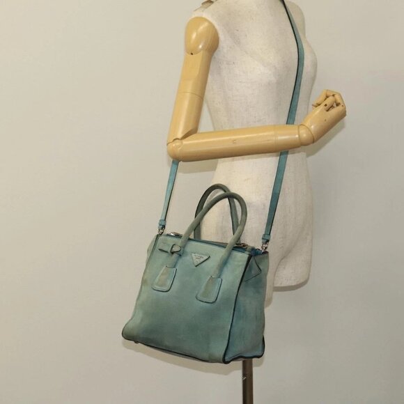 PRADA Hand Bag Suede 2way Blue Silver Auth - Picture 1 of 16